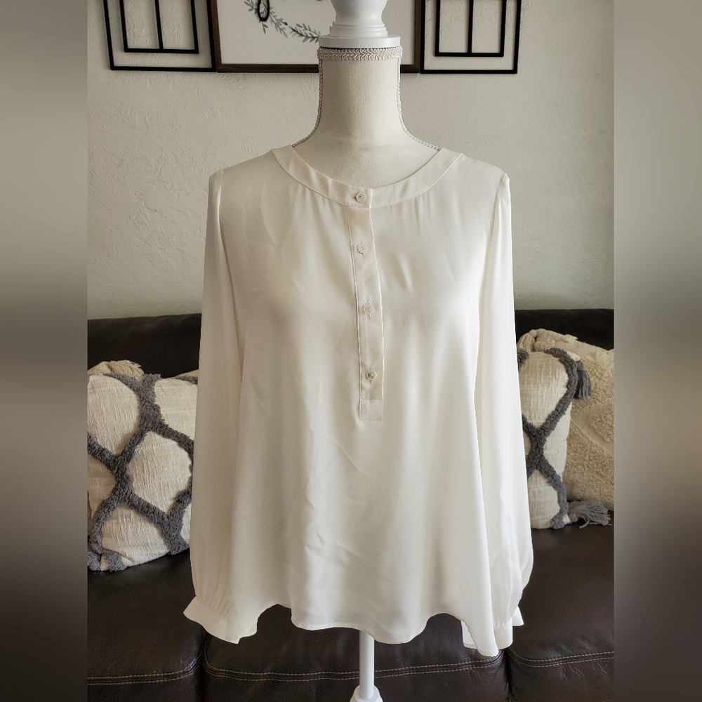 Nili Lotan Kelly Silk Structured Long Sleeve Blouse Size L Classic Designer Boho - Picture 5 of 13